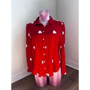 Women's‎ Button Down Long Sleeve Blouse With Hearts Design Size Small